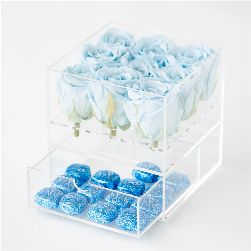 boîte à roses en acrylique avec tiroir