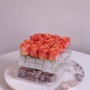 Boîte de rose de fleur acrylique de luxe personnalisée avec tiroir 