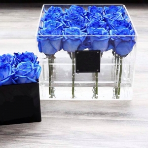 boîte-cadeau de fleur acrylique carré fait main avec ruban 