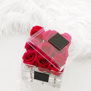 boîte-cadeau de fleur acrylique carré fait main avec ruban 
