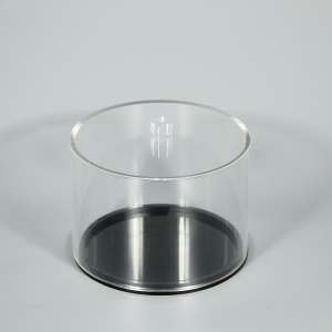 Boîte de rangement ronde en acrylique avec base noire 