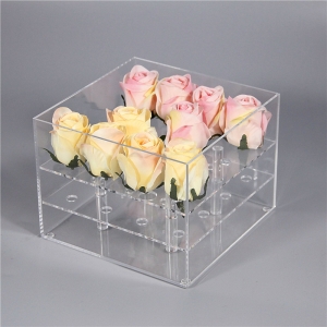 Spécial personnalisé clair 16 rose boîte de fleurs en acrylique 
