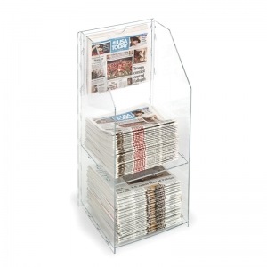 support acrylique transparent pour journaux en plexiglas à 2 niveaux 