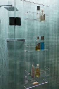 personnalisé haut moderne acrylique transparent suspendus étagère de caddy de douche de salle de bains 