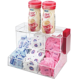 distributeur de stockage de condiments en acrylique transparent avec support de pailles 