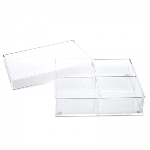 Plateau de barbecue en acrylique transparent à 4 compartiments avec couvercle 
