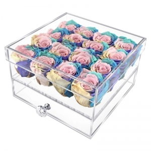 Luxe carré clair 16 trous acrylique lucite rose de boîte de fleur 