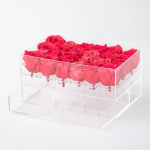 boîte à fleurs rectangulaire en acrylique transparent pour 24 roses tiroir 