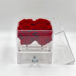 bac à fleurs carré acrylique transparent 4 roses tiroir 