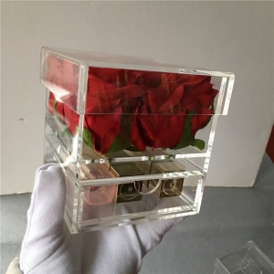 wholesale Boîte à fleurs rose acrylique 4 trous avec tiroir 