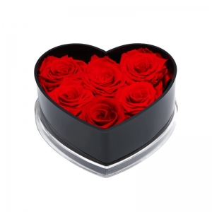 Boîtes de fleurs de rose acryliques en gros en forme de coeur pour 6 roses 