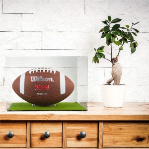 Boîte de rangement de football transparent avec tapis de gazon artificiel Tribune de football vitrine avec porte-balle 
