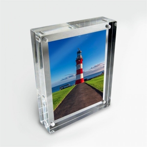 cadre photo acrylique magnétique en forme de rectangle transparent double face
 