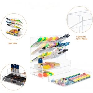 vente en gros stylo et porte-crayon en acrylique plexiglas à 6 niveaux avec tiroir
 