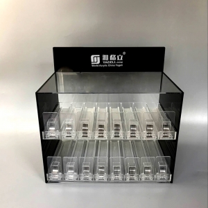 vente en gros présentoir liquide de jus d'e-cigarette en acrylique transparent à 2 niveaux
 