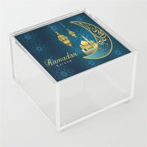 calligraphie bleu arabe ramadan kareem boîtes acryliques musulmanes avec couvercle
 