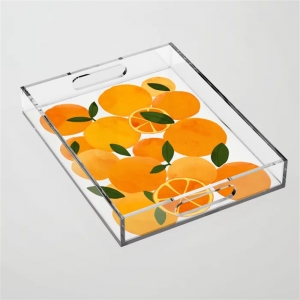 vente en gros plateau de service décoratif en acrylique transparent avec motif d'illustration
 