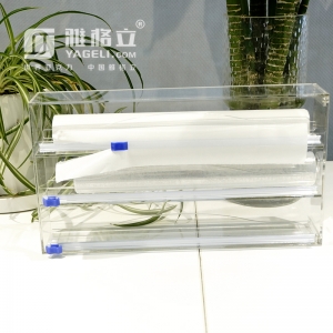 Organisateur de cuisine Distributeur de papier d'emballage en film acrylique à 3 niveaux avec emporte-pièces
 