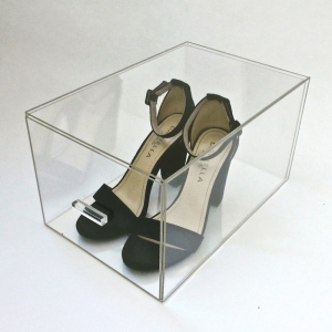 Boîte à chaussures en acrylique transparent avec couvercle coulissant 