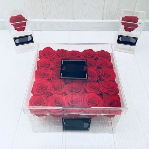 boîte de 25 roses en cristal de luxe