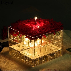 carré clair acrylique boîte de fleurs de mariage luruxy rose boîte