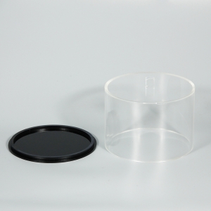 Boîte de rangement ronde en acrylique avec base noire 