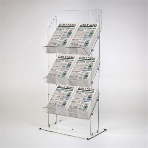 Présentoir acrylique à 3 niveaux pour présentoirs de journaux pmma 