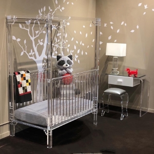 lit de bébé en acrylique transparent en gros de luxe avec auvent 