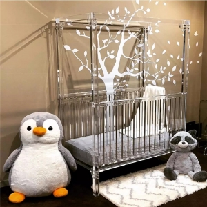 lit de bébé en acrylique transparent en gros de luxe avec auvent 