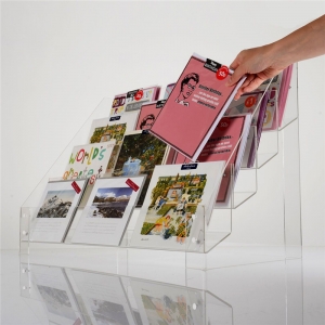 Présentoir de carte de voeux en acrylique transparent de bureau à 4 niveaux 