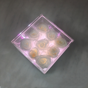  Yageli boîte à fleurs rose éternelle acrylique personnalisée pour cadeau avec lumière LED 