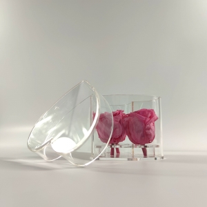 boîte à fleurs rose acrylique transparente 3 trous en forme de coeur personnalisé 