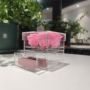 bac à fleurs en acrylique transparent avec tiroir pour 4 roses 