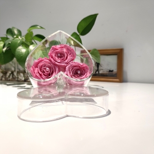 boîte à fleurs rose acrylique transparente 3 trous en forme de coeur personnalisé 