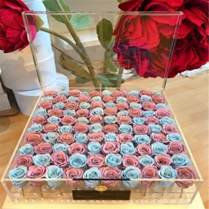 grande boîte à fleurs rose en acrylique de 100 trous pour cadeau 