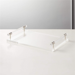Wholesale rectangle Plexiglass Plateau de service acrylique avec poignées d'or 