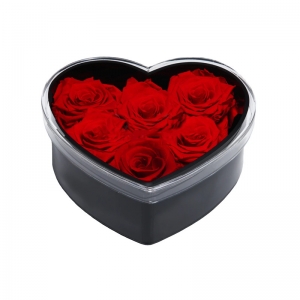 Boîtes de fleurs de rose acrylique en forme de cœur noir 