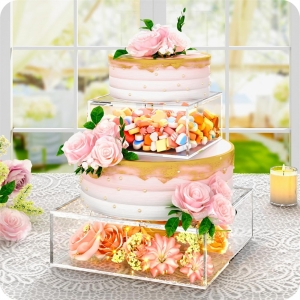 Support à gâteau carré en acrylique transparent personnalisé pour mariage 