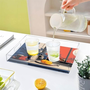Plateau de service acrylique transparent personnalisé avec insert 