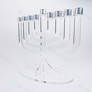 Menorah Hanoukka en acrylique Lucite transparent détachable à 9 branches 