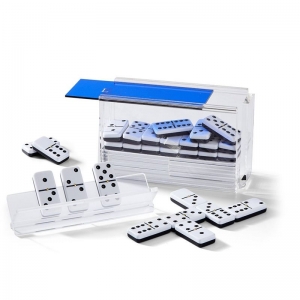Jeu de jeux Domino acrylique de couvercle bleu avec des racks 