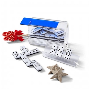 Jeu de jeux Domino acrylique de couvercle bleu avec des racks 