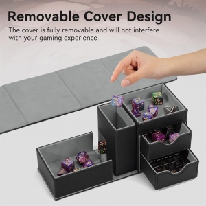 Tour de plateau à dés en cuir PU noir et gris pour accessoires de jeu 