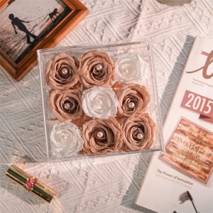 Boîte carrée transparente en acrylique pour 9 roses avec tiroir 