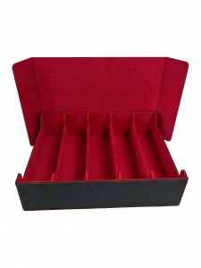 Boîte de rangement pour cartes à collectionner TCG en cuir PU à 5 compartiments avec doublure rouge