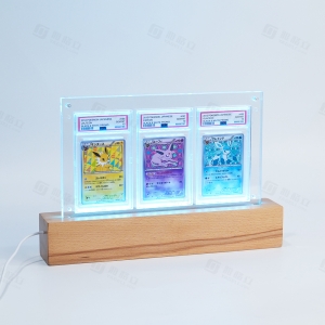 Présentoir lumineux LED à 3 emplacements pour tubes PSA en acrylique avec base en bois 